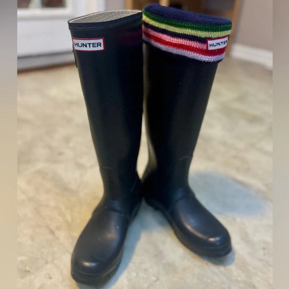 Hunter Rain Boots Black with Striped Knit Boot Socks-Willing to Sell Separately - Picture 2 of 10